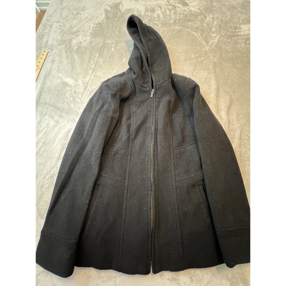 Anne Klein Jackets & Blazers - Anne Klein Womens Jacket S Black Hooded‎ Wool Blend CoatFull Zip Lined